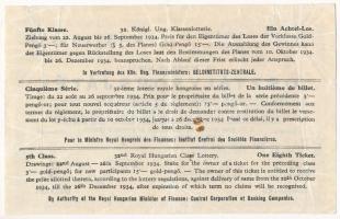 1934. "32. Osztálysorsjáték" 5. osztály 1/8 sorsjegy, "B" sorozat, felülbélyegzé...