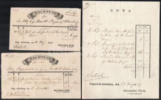 1840-1850 5 db pozsonyi, mosonmagyaróvári fejléces számla