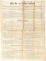 1869 Ráth Mór könyvkereskedő jogi vonatkozású és hivatalos könyveinek kiadásait bemutató hirdetmény 60x80 cm