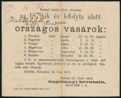 1879 Győri vásárok éves programja