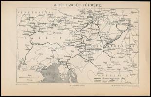 cca 1900 A déli vasút térképe, Pallas Nagy Lexikona, Bp., Pallas-ny, 12x19 cm