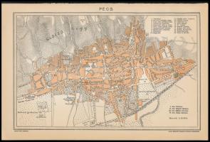 cca 1900 Pécs város térképe, 1:18.000, Pallas Nagy Lexikona, Bp., Pallas Rt.-ny, 13x21 cm