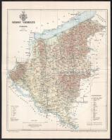 1897 Somogy vármegye térképe, tervezete: Gönczy Pál, 1:520.000 , Pallas Nagy Lexikona, Bp., Posner Károly Lajos és Fia-ny., hajtásnyommal, 26×22 cm