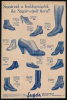 cca 1920-1930 Sugárzik a boldogságtól, ha Sugár-cipőt hord!, Sugár reklám nyomtatvány, kartonra kasírozva, 29x19 cm