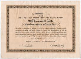 Jászladány 1911. Jászsági Helyi Érdekű Vasút Részvénytársaság elsőbbségi részvénye 200K-ról (2x) T:II szakadás