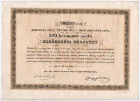 Jászladány 1911. "Jászsági Helyi Érdekű Vasút Részvénytársaság" elsőbbségi részvénye 200K-...