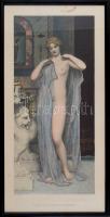 John William Godward (1861-1922) festménye után: The toilet of Venus, 1903. Raphael Tuck & Sons kiadása. Heliogravűr, papír. Jelzett a heliogravűrön. Üvegezett fa keretben. 60,5x28 cm
