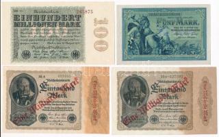 Németország / Weimari Köztársaság 1904. 5M + 1922. 1000M piros Eine Milliarde Mark felülbélyegzéssel + 1923. 100M T:I-III Germany / Weimar Republic 1904. 5 Mark + 1922. 1000 Mark with red Eine Milliarde Mark overprint (2x) + 1923. 100 Mark C:UNC-F