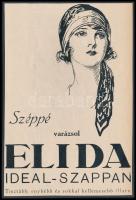 cca 1920-1930 Széppé varázsol Elida Ideal-szappan, Tisztább, enyhébb és sokkal kellemesebb illatú, reklám nyomtatvány, kartonra kasírozva, 21x14 cm