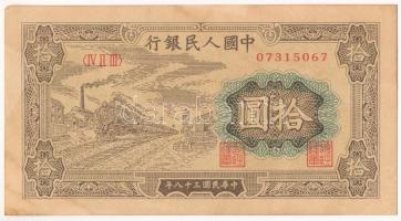 Kínai Köztársaság 1949. 10Y T:II sarokhajlás, fo. Chinese Republic 1949. 10 Yuan C:XF folded corner, spotted Krause P#817