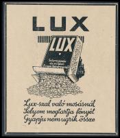 cca 1920-1940 "Lux-szal való mosásnál selyem megtartja fényét gyapju nem ugrik össze.", Lux mosópor reklám nyomtatvány, kartonra kasírozva, 14x12 cm