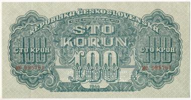 Csehszlovákia 1944. 100K "SPECIMEN" perforációval T:II Czechoslovakia 1944. 100 Korun with "SPECIMEN" perforation C:XF Krause P#48