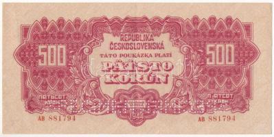 Csehszlovákia 1944. 500K "SPECIMEN" perforációval T:II Czechoslovakia 1944. 500 Korún with "SPECIMEN" perforation C:XF Krause P#49