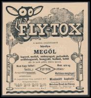 cca 1920-1940 Fly-Tox a modern rovarirtószerek királya MEGÖL legyet, molyt, szúnyogot, poloskát, svábbogarat, hangyát, bolhát, tetűt..., Fly-Tox rovarirtóreklám nyomtatvány, kartonra kasírozva, 13x13 cm