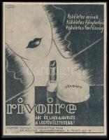 cca 1920-1940 Rivoire arc és lakk-ajakruzs a legtökéletesebb, illusztrált reklám nyomtatvány, kartonra kasírozva, 13x10 cm
