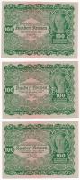 Ausztria 1922. 100K (3x, sorszámkövető) T:II Austria 1922. 100 Kronen (3x, sequential serials) C:XF Krause P#77