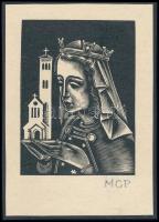 Molnár C. Pál (1894-1981): Királyné- Illusztráció, fametszet, papír, utólagos jelzéssel, kartonra kasírozva, 8x6 cm