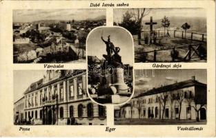 1948 Eger, vár, Gárdonyi sírja, Dobó István szobra, Posta, Vasútállomás