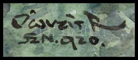 Ócsvár Rezső (1877-1968): Virágszedő, 1920. Akvarell, papír, jelzett, 29×24 cm