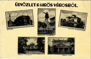 1940 Kecskemét, Színház, Kossuth szobor, Széktói strandfürdő, Városi múzeum, Városi mozi (r)