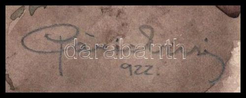 Páris Erzsi (1887-?): Ágas-bogas, 1922. Ceruza, akvarell, papír, jelzett, 22x18 cm