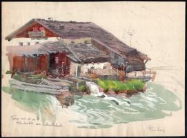 Páris Erzsi (1887-?): Régi malom, 1935. Ceruza, akvarell, papír, jelzett, lap bal széle kissé sérült, 23x31,5 cm