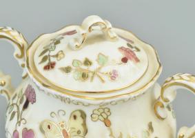 Zsolnay pillangó mintás 6 személyes mokkás készlet. Kézzel festett, jelzett, apró kopásokkal, egyik ...