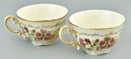 Zsolnay pillangó mintás 6 személyes mokkás készlet. Kézzel festett, jelzett, apró kopásokkal, egyik ...