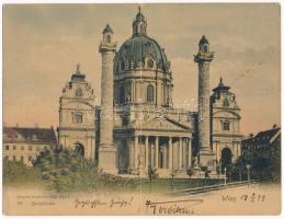1899 (Vorläufer) Wien, Vienna, Bécs; Karlskirche / church. 2-tiled folding panoramacard (small tear)