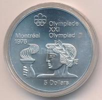 Kanada 1974. 5$ Ag Montreali olimpia - Atléta fáklyával (24,3g/0.925/38mm) T:BU  Canada 1974. 5 Dollars Ag Montreal Olympic Games - Athlete with torch (24,3g/0.925/38mm) C:BU Krause KM#90