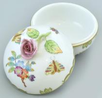 Herendi Viktória mintás porcleán bonbonniere, rózsával. Mini csorbával a rózsán, mázrepedéssel. Kézz...