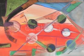 Martyn Ferenc jelzéssel, 2 db mű: Absztrakt kompozíció. Vegyes technika, papír. 70x100 cm