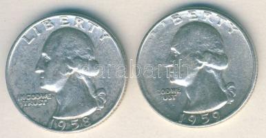 USA 1958-59. 1/4$ Ag "Washington" (2x) T:3