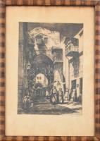 Zádor István (1882-1963): Jeruzsálem. Rézkarc, papír, jelzett. Üvegezett, kissé sérült fa keretben. 34×24 cm
