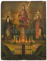 Ikon fém okláddal, Remete Szent Antal és Szent Theodosius, középen Istenszülő a kis Jézussal. Lent: ...