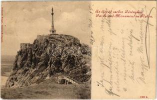 1900 Dévény, Theben a. d. Donau, Devín (Pozsony, Bratislava); Árpád szobor / Das Arpad-Monument / monument (ázott / wet damage)