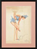 cca 1941 Alberto Vargas (1896-1982): Pin-up girl az Esquire amerikai magazinból, májusi naptár lap. Ofszet nyomat, papír. Varoa Esq. jelzéssel a nyomaton. Foltos. Üvegezett fa keretben, 34×22,5 cm