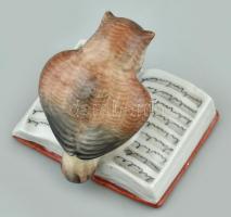 Drasche (Kőbányai) porcelán bagoly, kézzel festett, jelzett, kis kopásnyomokkal, m: 6,5 cm