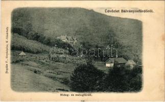 1908 Bálványosfürdő, Baile Balvanyos (Torja, Turia); hideg és meleg fürdő. Bogdán F. fényképész / spa, bath (fl)