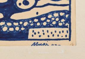 Almár György (1895-1974): Kék-fehér formák. Filctoll, papír, jelzett, paszpartuban, 22x35,5 cm. Soós...