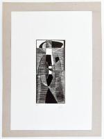 Farkas József (?-): Formák, 1970. Linómetszet, papír, jelzett, lap teteje kartonra kasírozva, 20×27 cm