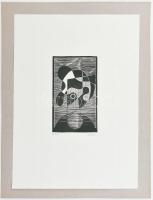 Farkas József (?-): Formák (cím nélkül). Linómetszet, papír, jelzett, lap teteje kartonra kasírozva, 15×9 cm