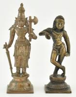 Indiai istenségek szobrai, 2 db bronz figura, m: 10-12 cm