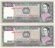 Bolívia 1982. 1000P (2x) sorszámkövetők T:I  Bolivia 1982. 1000 Pesos (2x) consecutive serials C:UNC Krause P#167a
