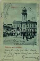 1900 Komárom, Komárno; Klapka tér, Városháza, Klein üzlete. Czike D. kiadása / square, town hall, shops (fl)