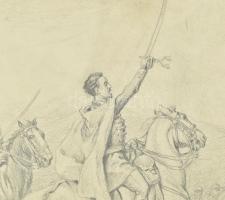 Helbing Ferenc (1870-1958): Petőfi köszönti a vörössapkásokat a nagyszebeni csatában. Ceruza, papír,...