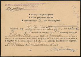 1944 Jászberény, M. Kir. I. Közérdekű Munkaszolgálatos Zászlóalj Pótkeret - értesítő hadisegély besz...