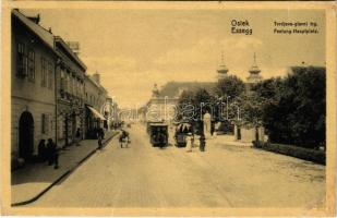 1912 Eszék, Essegg, Osijek; Tvrdjava glavni trg. / Festung Hauptplatz / square, horse-drawn trams / lóvasút a téren (r)