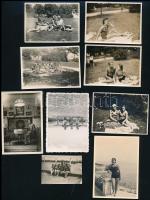 cca 1930 Balatongyörök, fürdőzők, fürdőház, fürdőruhák, 21 db fotó, 4×6 és 9ú14 cm közötti méretekben
