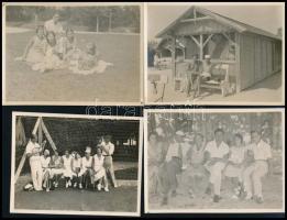 cca 1930 Balatongyörök, fürdőzők, fürdőház, fürdőruhák, 21 db fotó, 4×6 és 9ú14 cm közötti méretekbe...
